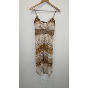 Vintage Y2K City Triangles Floral Asymmetrical Handkerchief Midi Dress Whimsy M